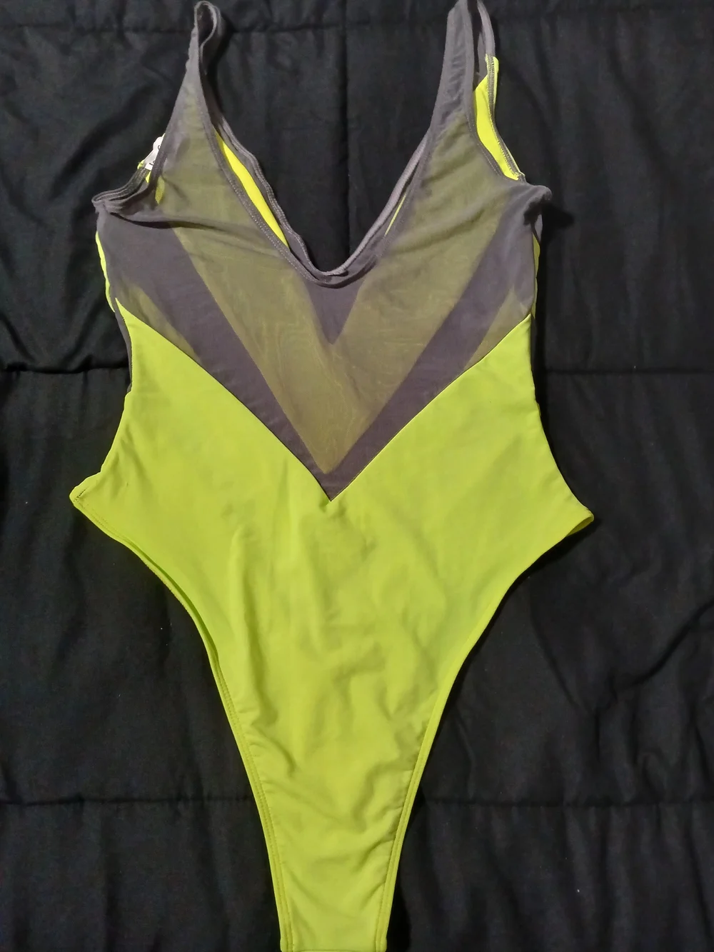Neon Green & Charcoal Chevron One-Piece Swimsuit